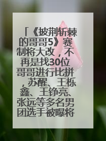 《披荆斩棘的哥哥5》赛制将大改，不再是找30位哥哥进行比拼，苏醒、王栎鑫、王铮亮、张远等多名男团选手被曝将参加