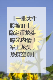 一批大牛股被盯上，稳定币龙头曝光内情！军工龙头，热度空前