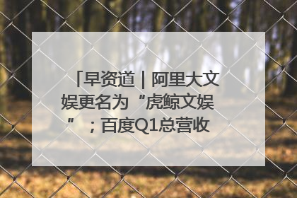 早资道｜阿里大文娱更名为“虎鲸文娱”；百度Q1总营收325亿元超预期