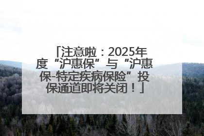 注意啦：2025年度“沪惠保”与“沪惠保-特定疾病保险”投保通道即将关闭！