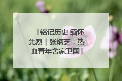 铭记历史 缅怀先烈｜张炳芝：热血青年舍家卫国